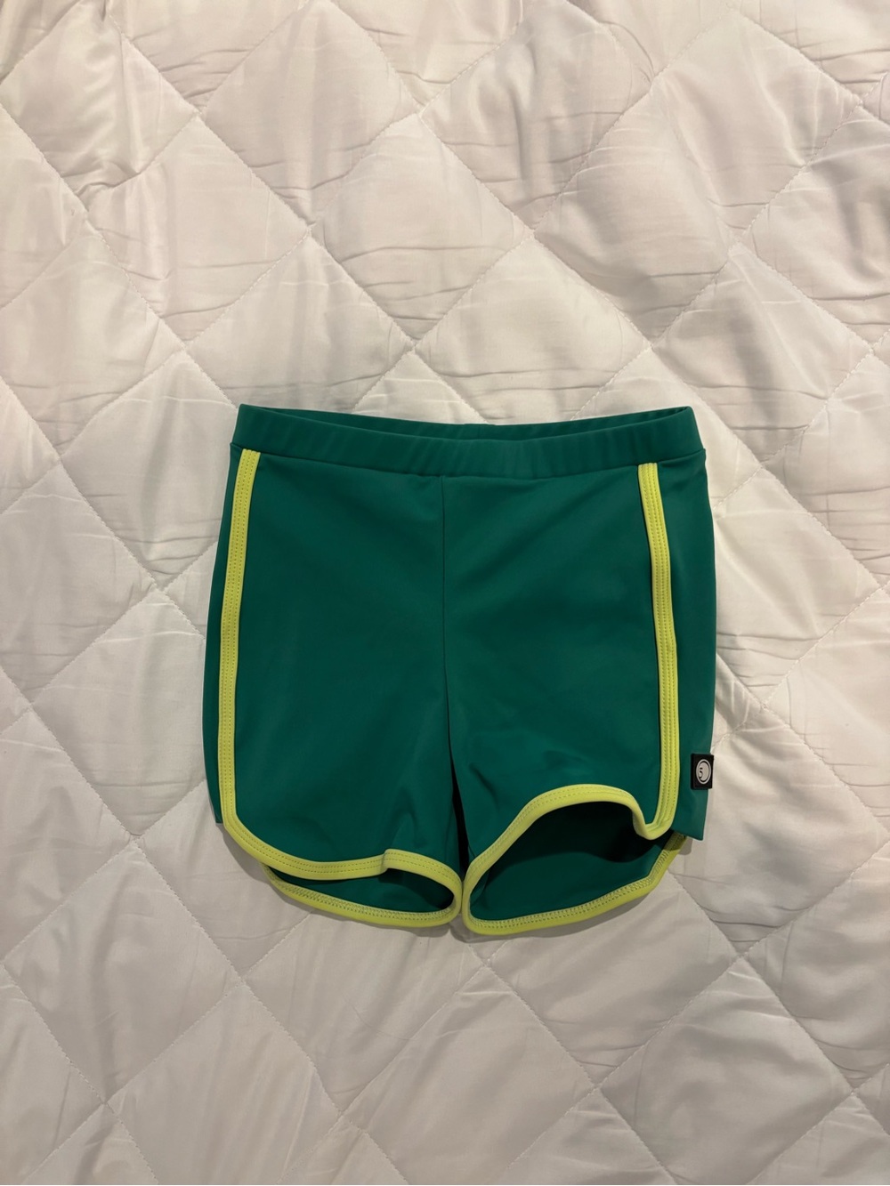 Girls' Green Athletic Shorts with Yellow Trim